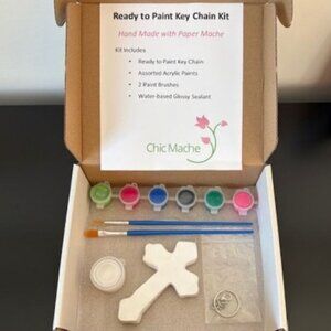 Ready to Paint Cross Key Chain - Light Weight Key Chain, Assorted Acrylic Paints